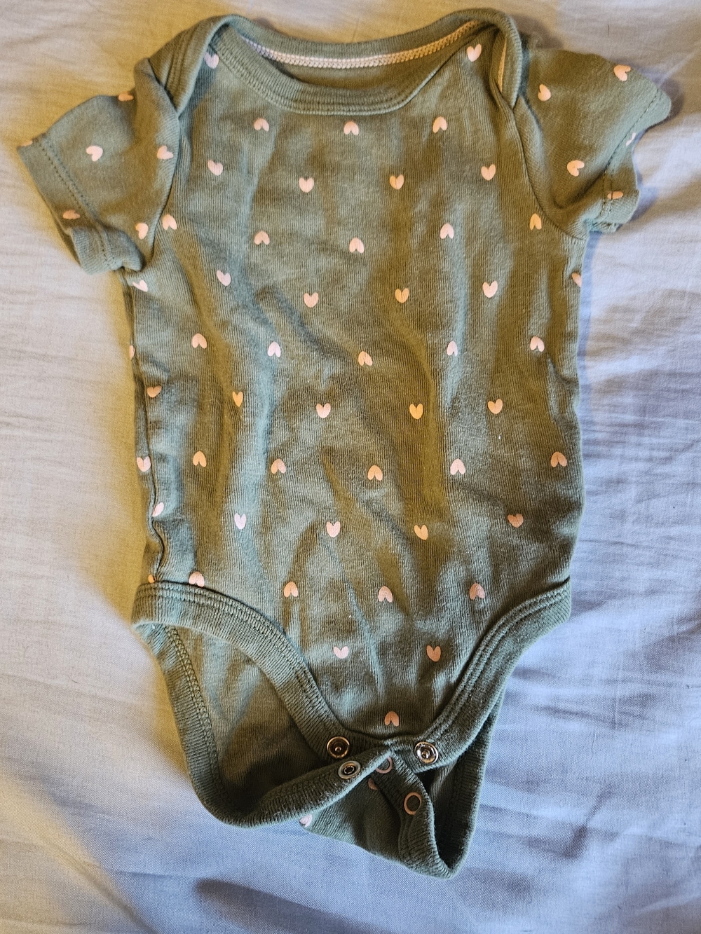 cloud island Olive Green Baby Bodysuit with Pink Heart Print